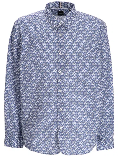 Hugo Boss Liam Geometric-pattern Shirt In Blue
