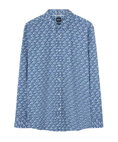 Hugo Boss Liam Geometric-pattern Shirt In Blue
