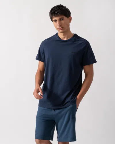 Hugo Boss Liam Mens Crew Neck T-shirt With Logo Tape In Blue