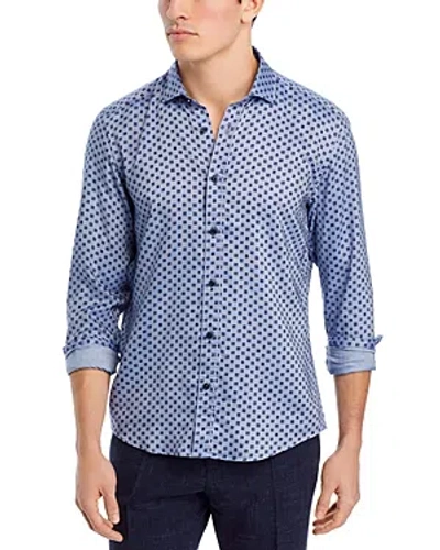 Hugo Boss Liam Printed Long Sleeve Button Front Shirt In Dark Blue