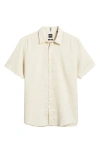 Hugo Boss Liam Slim Fit Solid Short Sleeve Linen Blend Button-up Shirt In Open White