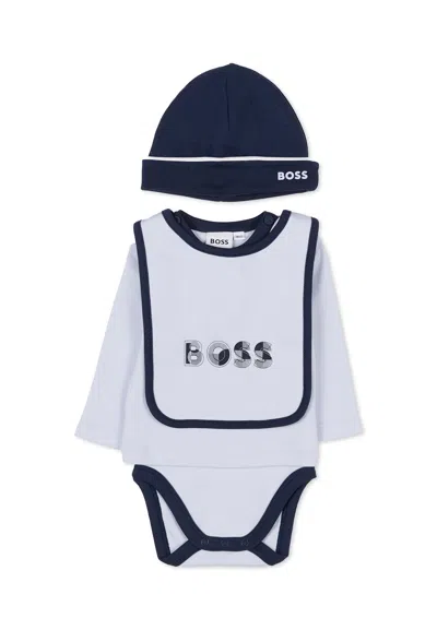Hugo Boss Light Blue Bodysuit Set For Baby Boy With Logo In White
