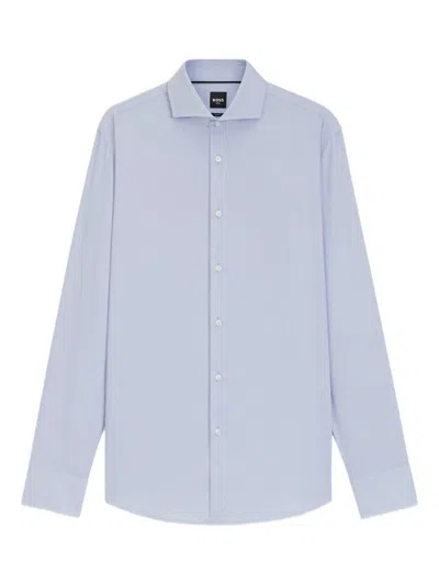 HUGO BOSS LIGHT BLUE COTTON SHIRT WITH TRADITIONAL COLLAR