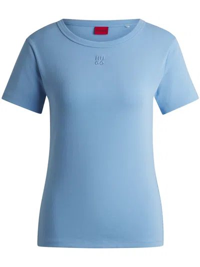 Hugo Boss Logo-embroidered Short-sleeve T-shirt In Blue