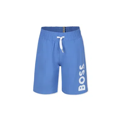 Hugo Boss Kids' Light Blue Swim Shorts For Boy With Logo