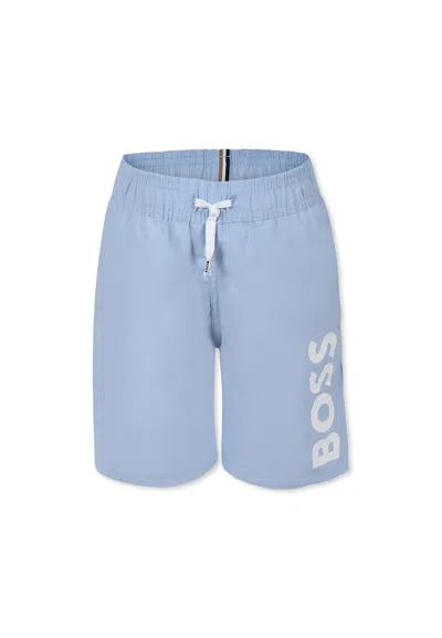 Hugo Boss Kids' Light Blue Swim Shorts For Boy With Logo