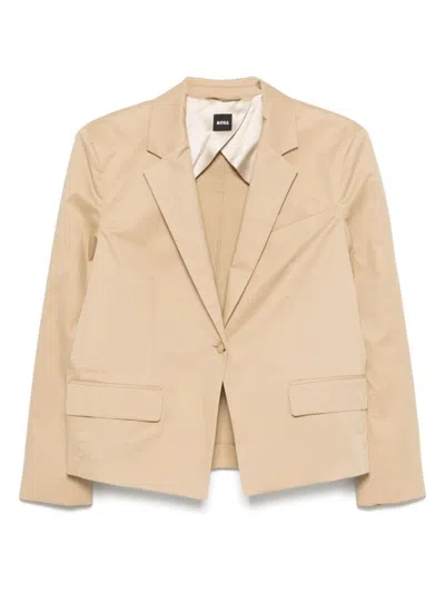 HUGO BOSS LIGHT BROWN COTTON BLAZER WITH STRUCTURED SHOULDER PADS