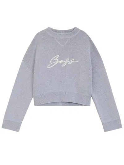 Hugo Boss Light Grey Logo Cropped Sweater In Gray