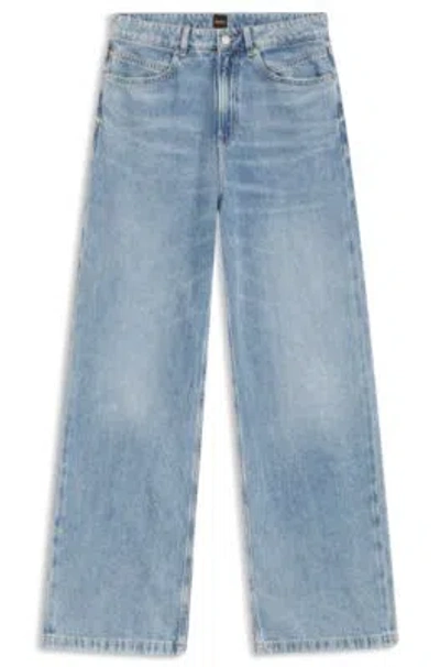 Hugo Boss Light-blue Wide-leg Jeans In Rigid Denim