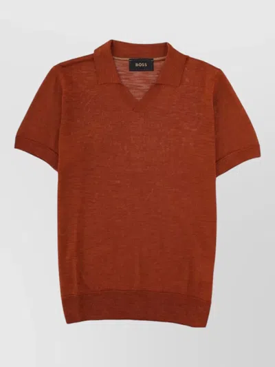 Hugo Boss Lightweight V Neck Short Sleeve Top In Orange