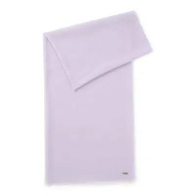 Hugo Boss Lightweight Wool Scarf With Fringed Trims In Purple