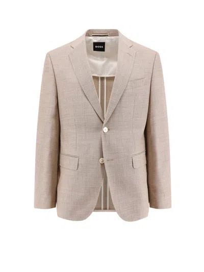 Hugo Boss Lined Wool Blend Blazer In Neutral