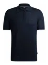 Hugo Boss Boss Trieste Linen Blend Zip Polo In Blue