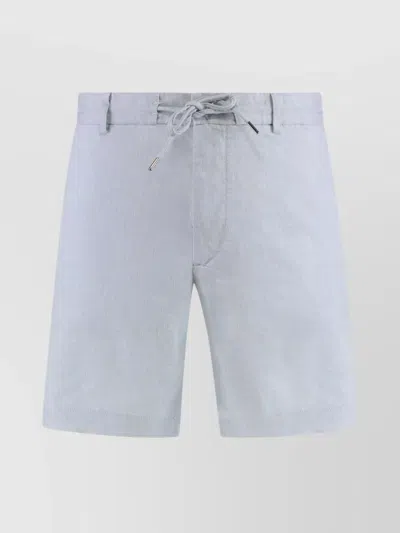 Hugo Boss Linen Blend Bermuda Shorts Drawstring Waist In Light Blue