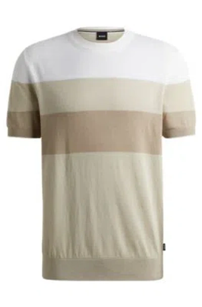 Hugo Boss Linen-blend Regular-fit Sweater With Accent Tipping In Light Beige