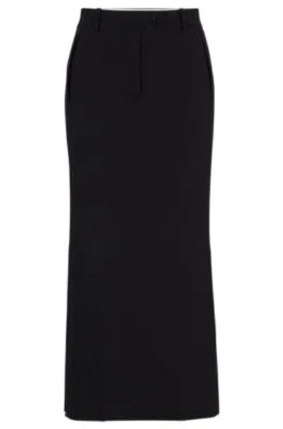 Hugo Boss Linen-blend Skirt With Side Slits In Black