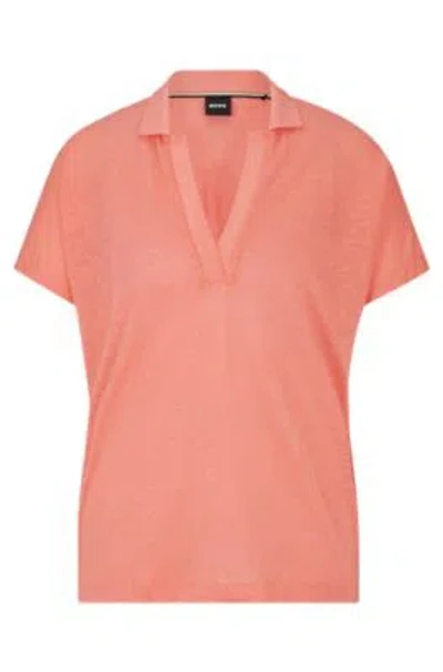 Hugo Boss Linen-blend Top With Johnny Collar In Light Purple