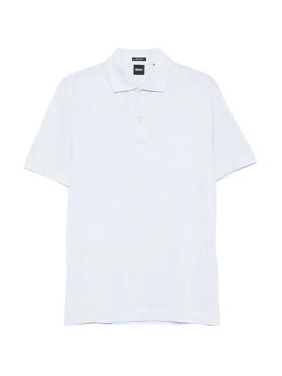 Hugo Boss Linen Cotton Polo Shirt In Blue