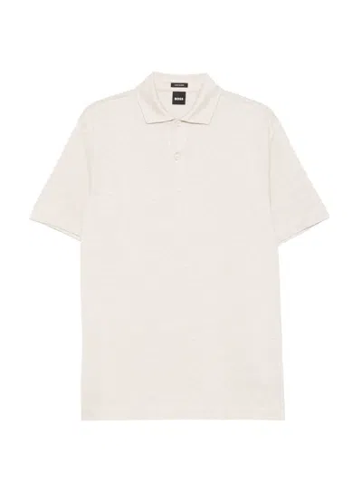 Hugo Boss Linen Cotton Polo Shirt In White