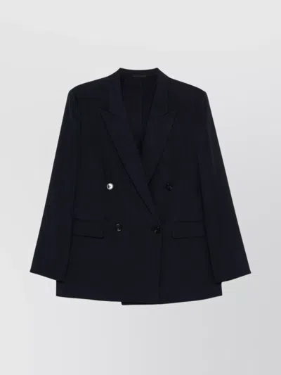 Hugo Boss Linen Double-breasted Blazer With Multiple Pockets In Black