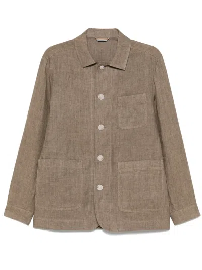 Hugo Boss Linen Overshirt In Neutrals