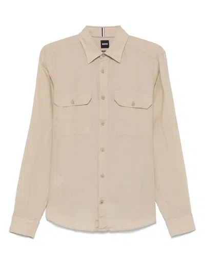 Hugo Boss Linen Shirt In Neutral