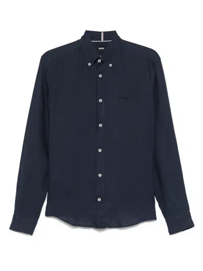 Hugo Boss Linen Shirt In Blue
