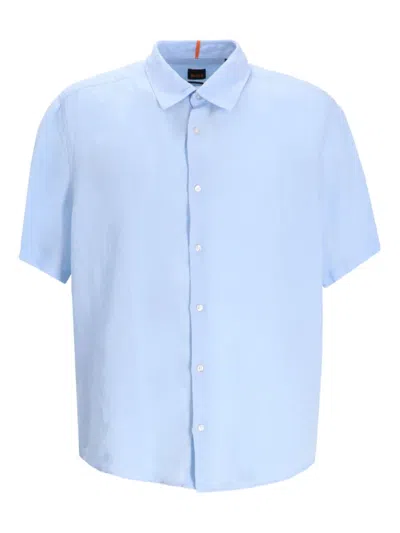 Hugo Boss Linen Shirt In Blue