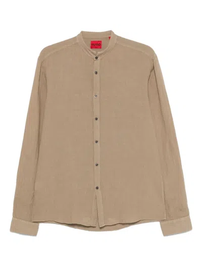 Hugo Boss Linen Shirt In Nude