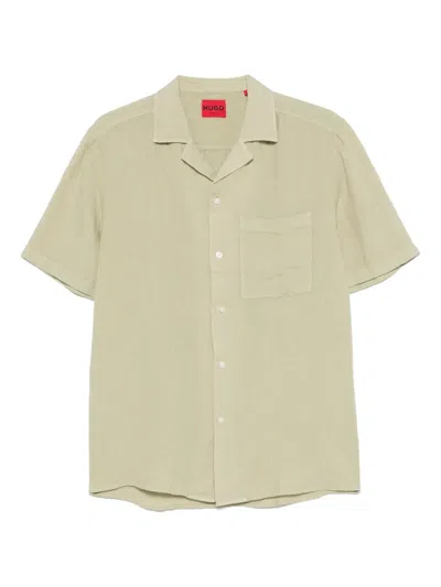 Hugo Boss Linen Shirt In Green