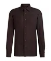 Hugo Boss Boss Camel Brown Slim Fit Linen Shirt With Button-down Front In Brown