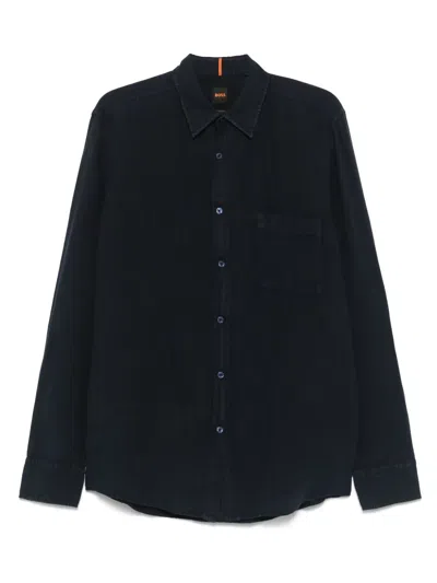 Hugo Boss Linen Shirt In Blue