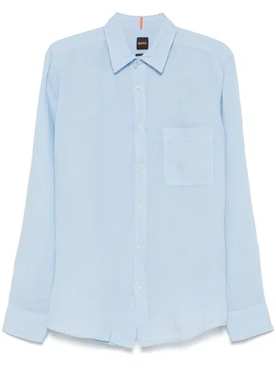 Hugo Boss Linen Shirt In Blue