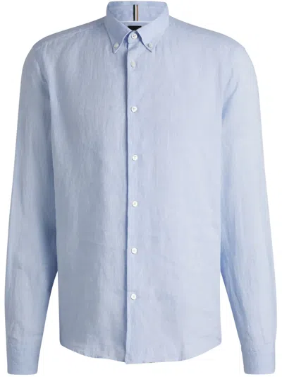 Hugo Boss Linen Shirt In Blue