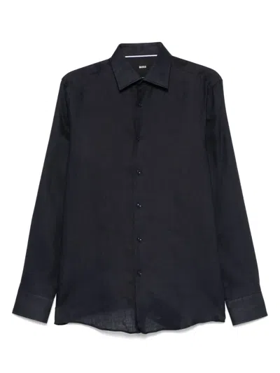 Hugo Boss Linen Shirt In Blue
