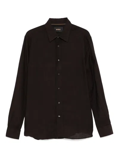 Hugo Boss Linen Shirt In Brown