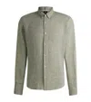Hugo Boss Regular-fit Button-down Shirt In Linen In Green