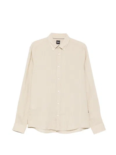 Hugo Boss Linen Shirt In Neutral