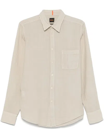 Hugo Boss Linen Shirt In Neutrals