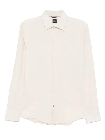 Hugo Boss Linen Shirt In Neutral