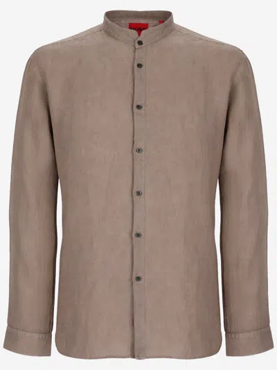 Hugo Boss Linen Shirt In Neutral