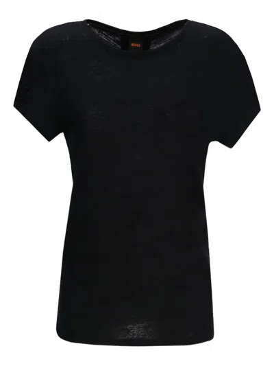 Hugo Boss Linen T-shirt In Black