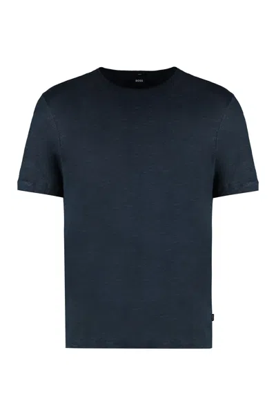 Hugo Boss Linen T-shirt In Blue