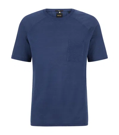 Hugo Boss Linen T-shirt In Blue