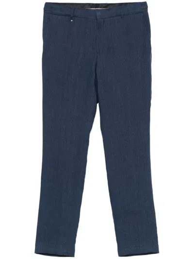 Hugo Boss Linen Tailored Trousers In Blue