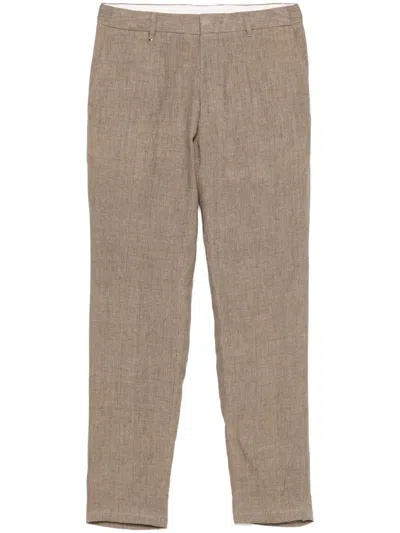 Hugo Boss Linen Tailored Trousers In Neutrals