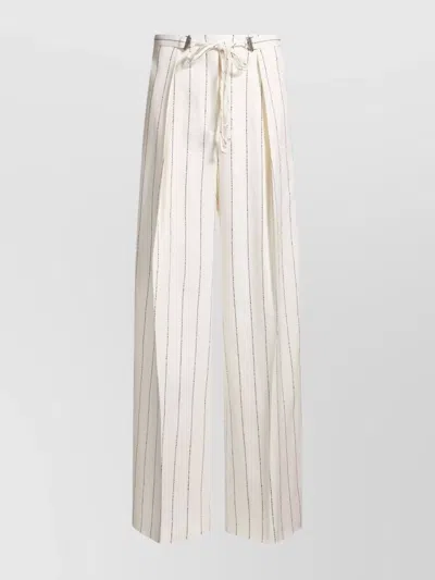 Hugo Boss Linen Trousers With Pleated Wide Leg In White