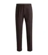 Hugo Boss Pleat-front Trousers In Linen And Wool In Brown