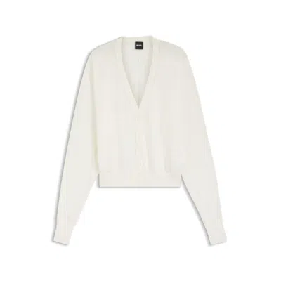Hugo Boss Linen-cotton Cardigan With Buttoned Front In White