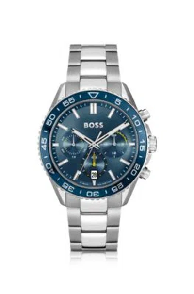 Hugo Boss Link-bracelet Chronograph Watch With Blue Dial Men's Watches In Metallic